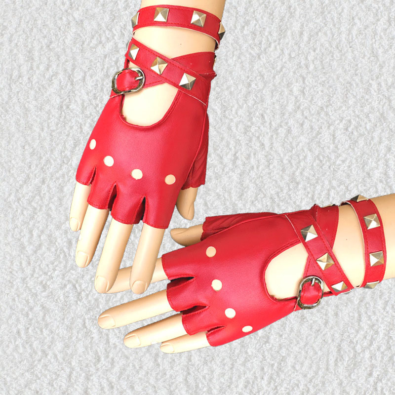 1 Pair Half Finger PU Leather Gloves Punk Rivet Fingerless Motorcycle Gloves 1 Pair Half Finger PU Leather Gloves Punk Rivet Fingerless Motorcycle Gloves